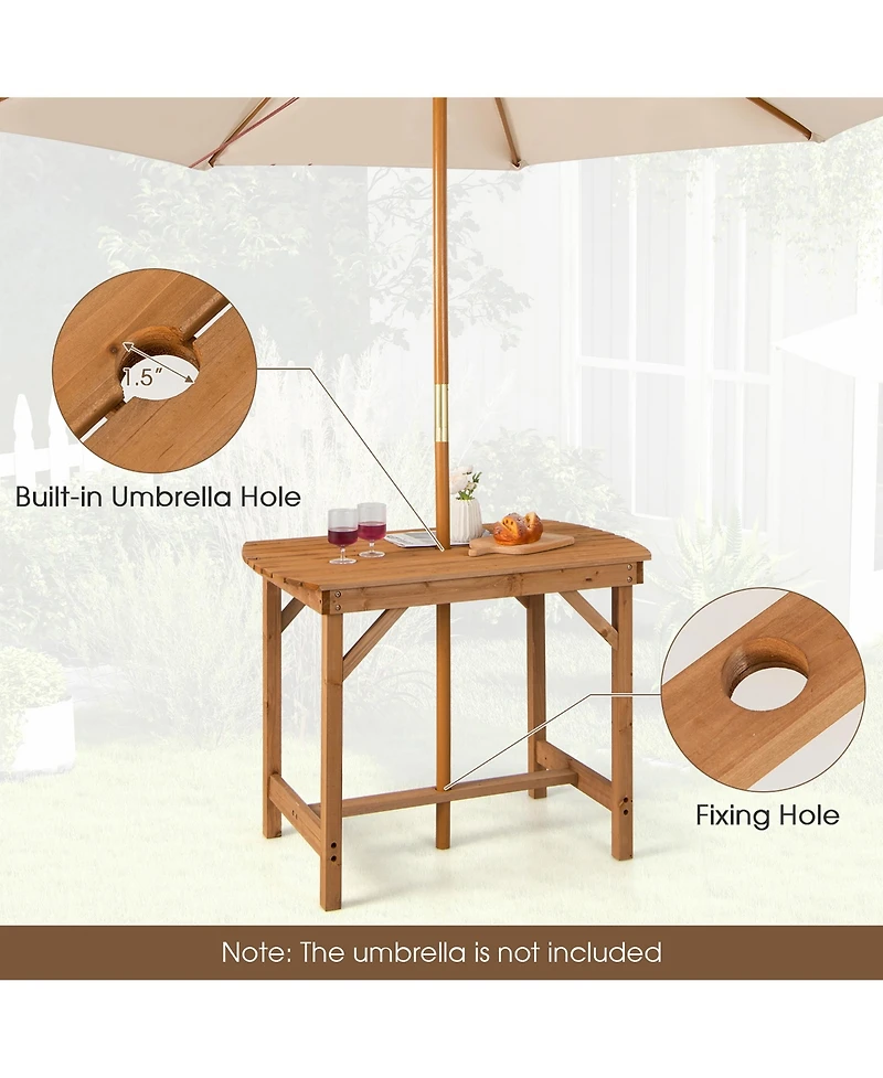 Costway Patio Outdoor Fir Wood Dining Table 1.5'' Umbrella Hole Backyard Garden