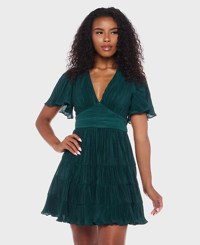 B Darlin Juniors' Bodre Ruffle-Sleeve Tiered Mini Dress