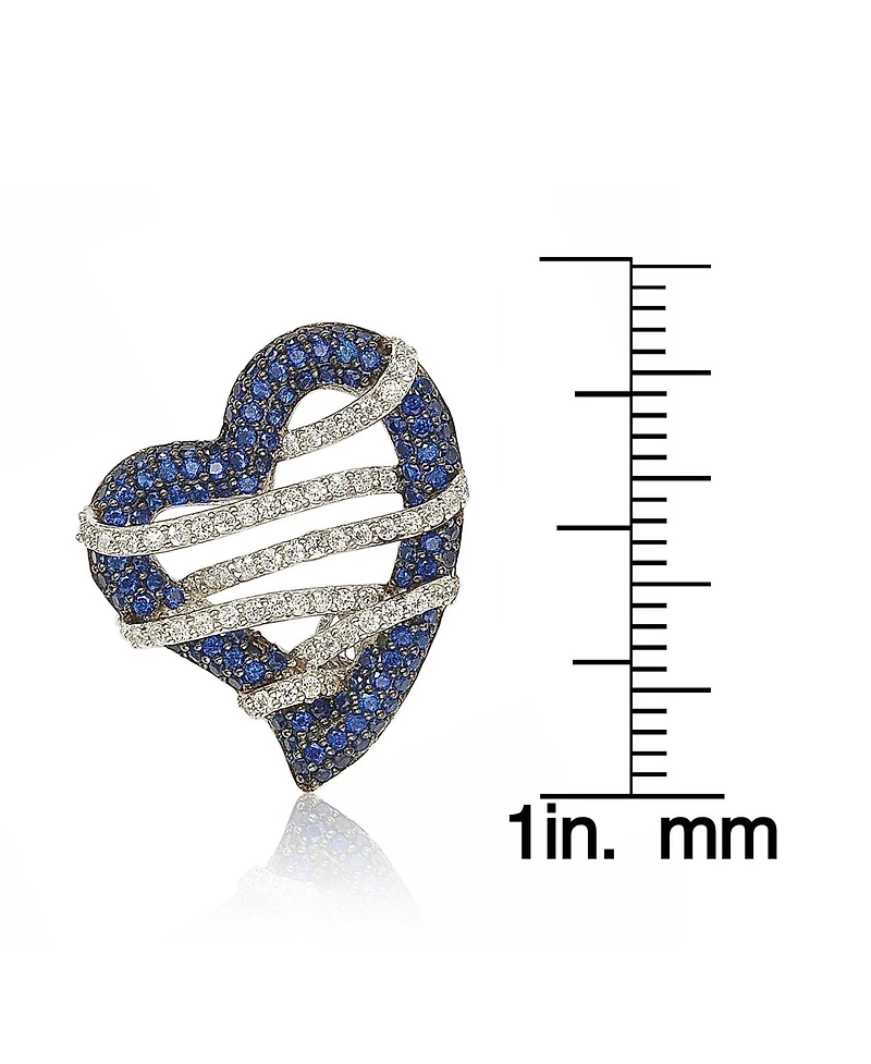 Suzy Levian New York Sterling Silver Sapphire & Created White Wrapped Open Heart Love Pendant Necklace