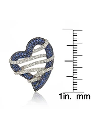 Suzy Levian New York Sterling Silver Sapphire & Created White Wrapped Open Heart Love Pendant Necklace