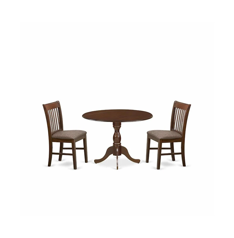East West Furniture 3 Piece Kitchen Table Set - Mahogany Dinning Table and 2 Mahogany Linen Fabric Kitchen Chairs with Slatted Back
