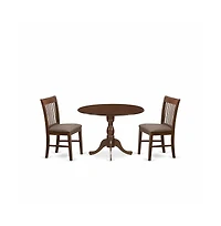East West Furniture 3 Piece Kitchen Table Set - Mahogany Dinning Table and 2 Mahogany Linen Fabric Kitchen Chairs with Slatted Back