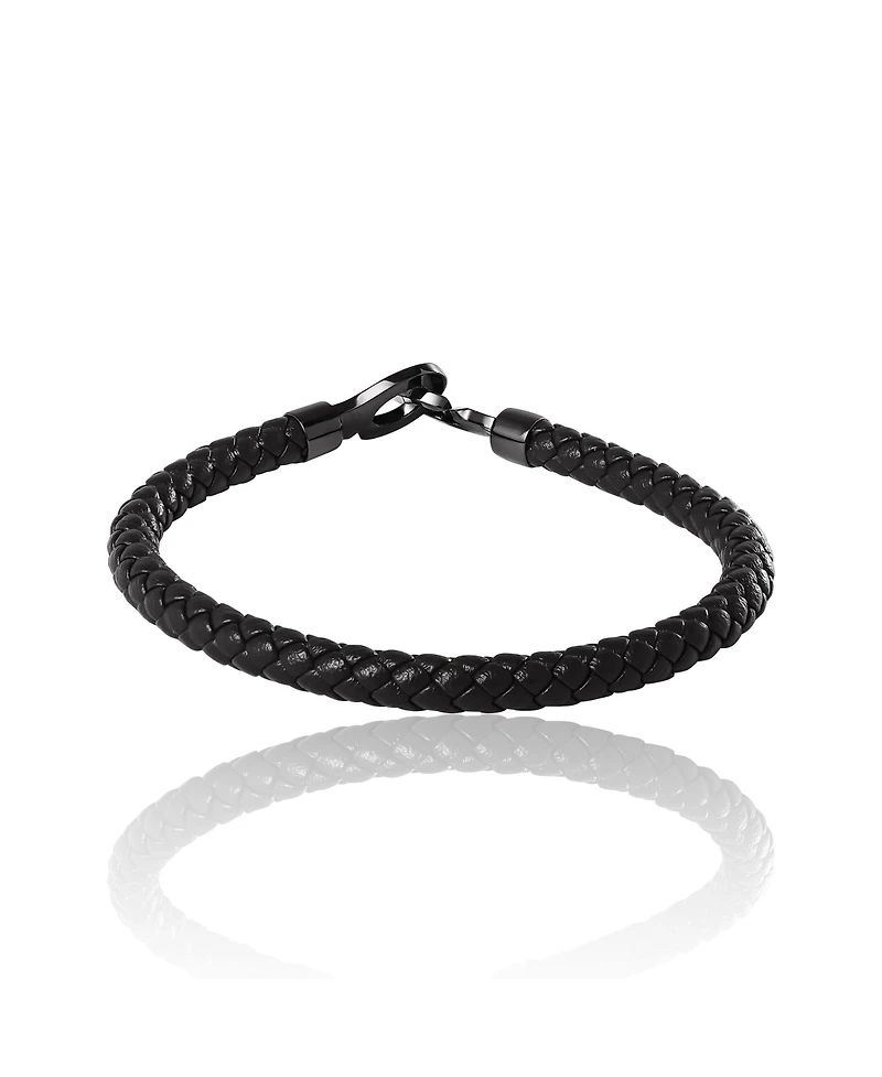 Lucky Brand Men's Braided Leather Bracelet with Matte Black Hook Clasp