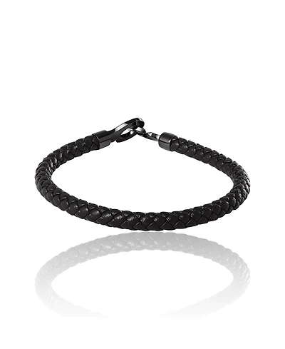 Lucky Brand Men's Braided Leather Bracelet with Matte Black Hook Clasp