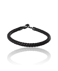 Lucky Brand Men's Braided Leather Bracelet with Matte Black Hook Clasp