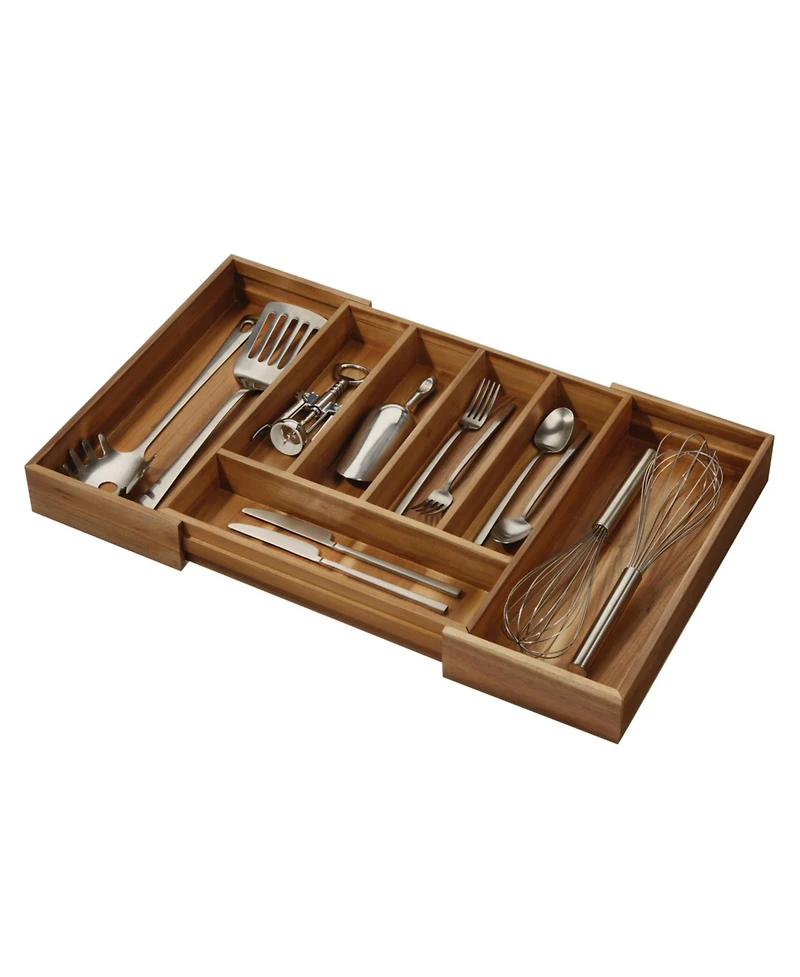 iDesign Expandable Acacia Wood Cutlery Drawer Organizer -Natural