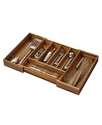 iDesign Expandable Acacia Wood Cutlery Drawer Organizer -Natural