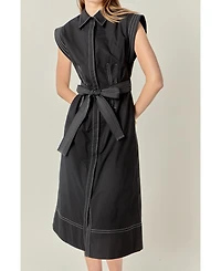 English Factory Women's Contrast Stitch Shirt Midi Dress