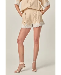 English Factory Women's Linen Lace Shorts