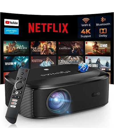 Elephas 4K Projector with Wifi and Bluetooth, Outdoor Movie Projector with Netflix/Prime Video/YouTube Built-in, 100,000+ Apps Supported