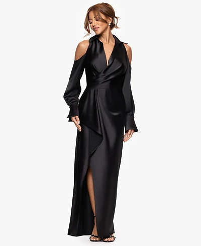 Xscape Women's V-Neck Long Sleeve Maxi Dress