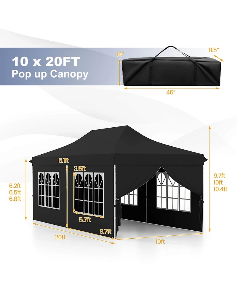Costway 10 x 20FT Pop up Canopy Outdoor Tent with 6 Sidewalls Carrying Bag