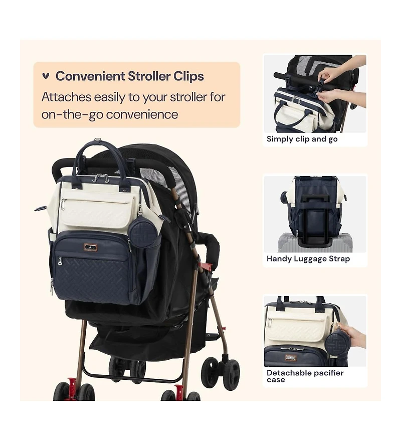 BabbleRoo Premium Faux Leather Diaper Bag Backpack Spacious & Stylish Nappy Organizer Light Brown