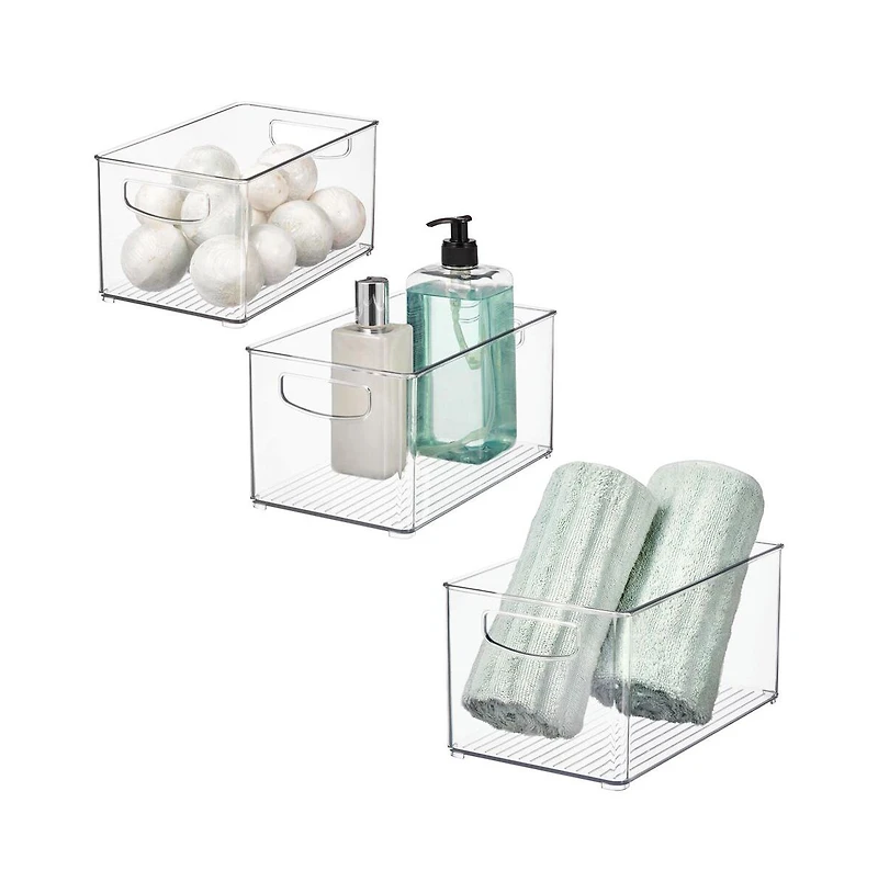 iDesign Plastic Storage Bins with Handles - Set of 3 - Clear