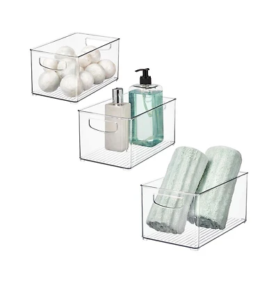 iDesign Plastic Storage Bins with Handles - Set of 3 - Clear