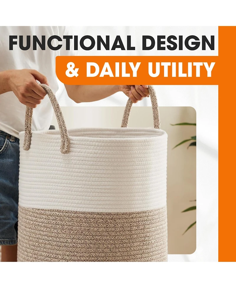 Cheer Collection Large Laundry Hamper (15" x 19.7") - 2 Tone Tan