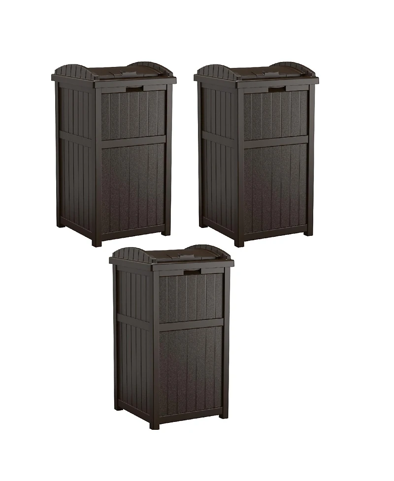 Suncast Trash Hideaway Outdoor Patio 33 Gal Garbage Waste Trash Can Bin (3 Pack)