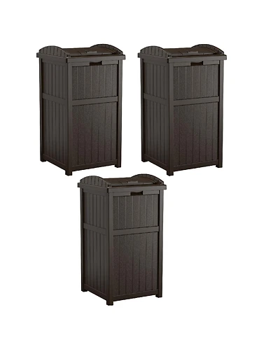 Suncast Trash Hideaway Outdoor Patio 33 Gal Garbage Waste Trash Can Bin (3 Pack)