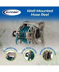 Suncast Slide Trak Hose Handler Wall Mounted 175' Garden Hose Reel, Reel Only