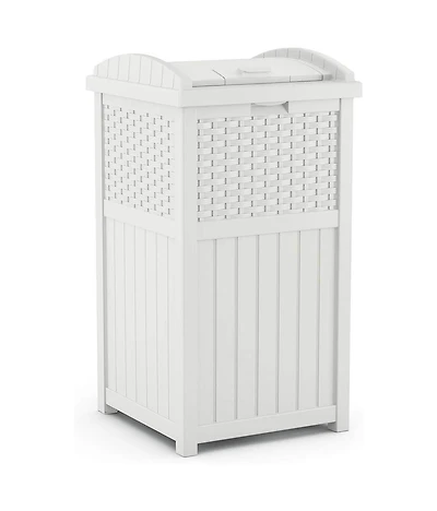 Suncast GHW1732WH Trashcan Hideaway Outdoor 33 Gallon Garbage Waste Bin, White