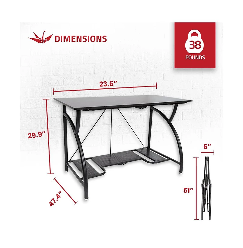 Origami Multi Purpose Folding Wooden Office Computer Furniture Table Desk, Black