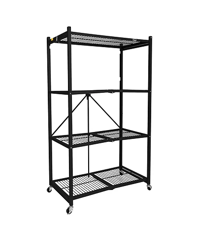 Origami R5-06W Black 4-Wheeled and 4-Shelf Folding Steel Wire Shelving Storage