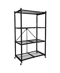 Origami R5-06W Black 4-Wheeled and 4-Shelf Folding Steel Wire Shelving Storage