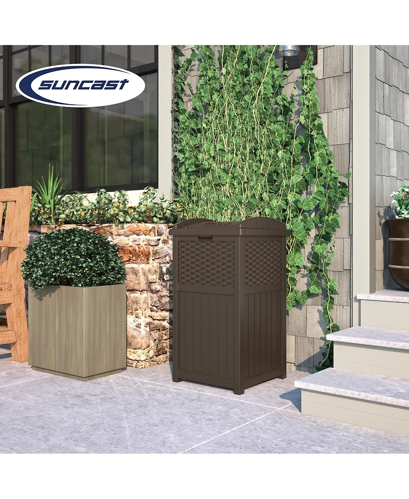 Suncast GHW1732 Trashcan Hideaway Outdoor 33 Gallon Garbage Waste Bin, Brown