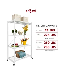 Origami Wheeled 4-Shelf Folding Steel Wire Shelving, White (21" x 36" x 60")