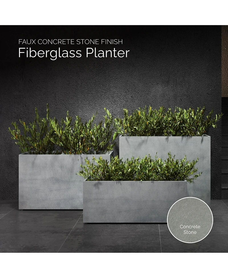 Cosapots Semplito Rectangular Planter - Concrete Stone Finish Fiberglass Indoor/Outdoor and Weather-Resistant Large