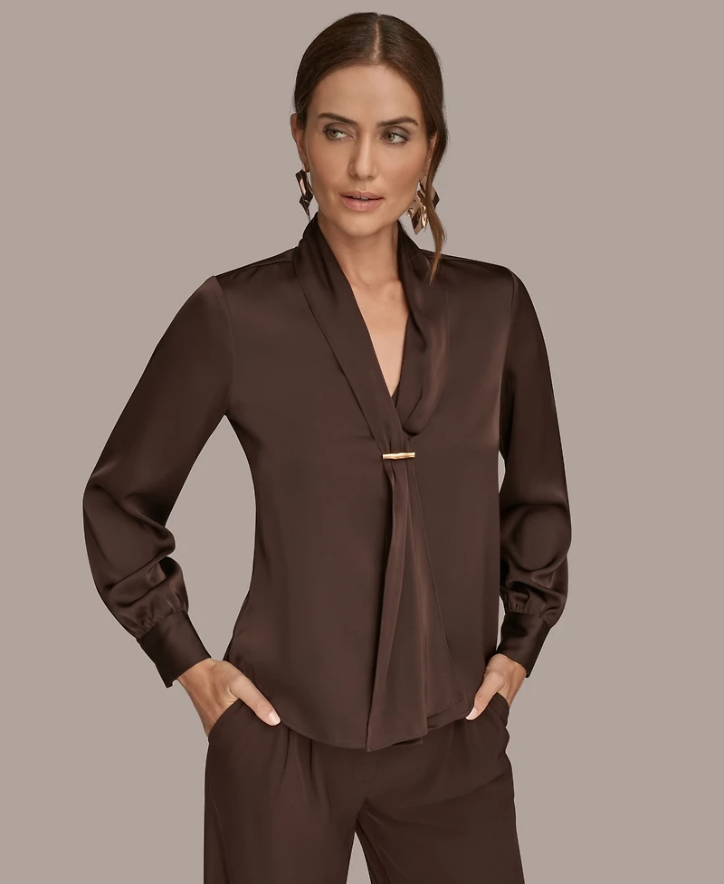 Donna Karan New York Women's Petite V-Neck with Bar in Scarf Top, Regular & Petites