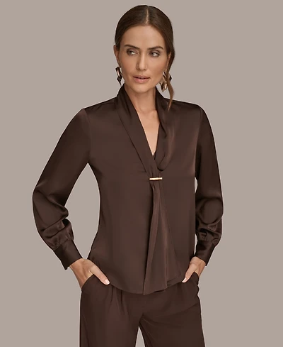 Donna Karan New York Women's Petite V-Neck with Bar in Scarf Top, Regular & Petites