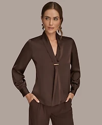 Donna Karan New York Women's Petite V-Neck with Bar in Scarf Top, Regular & Petites