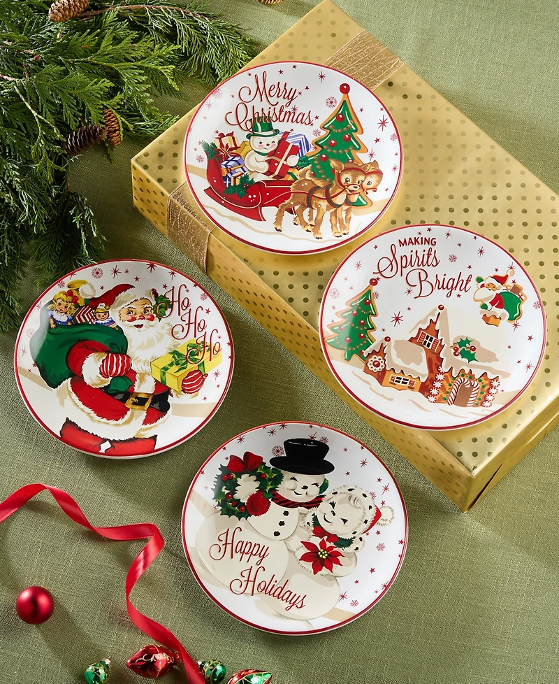 Certified International Santa's Retro Christmas Dessert Plates, Set of 4