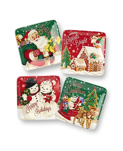 Certified International Santa's Retro Christmas Canape Plates, Set of 4