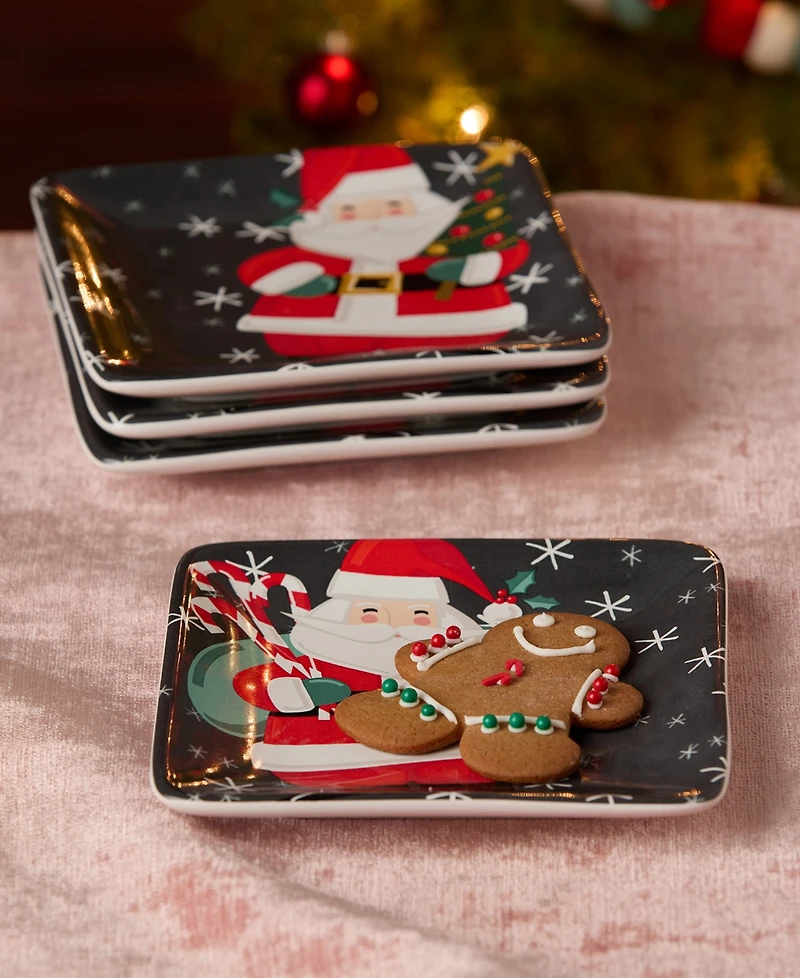 Certified International Christmas Whimsy Santa Canape Plates, Set of 4