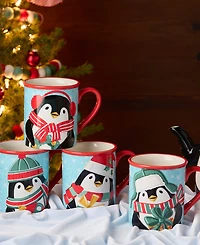 Certified International Christmas Whimsy Penguin Mugs, Set of 4