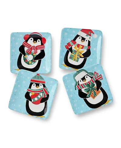 Certified International Christmas Whimsy Penguin Canape Plates, Set of 4