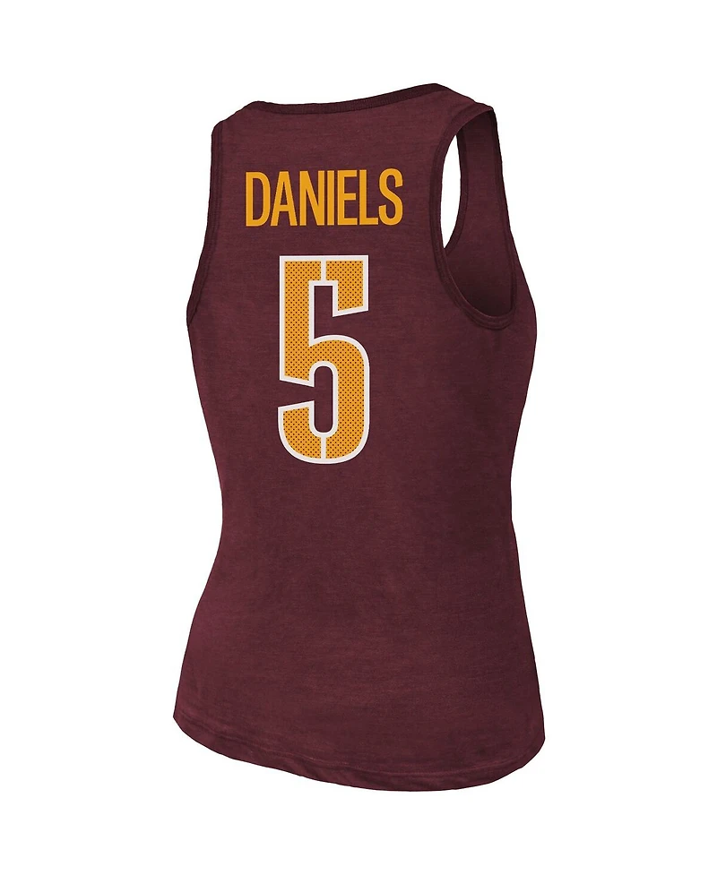 Majestic Women's Jayden Daniels Burgundy Washington Commanders Name Number Tri-Blend Scoop Neck Tank Top