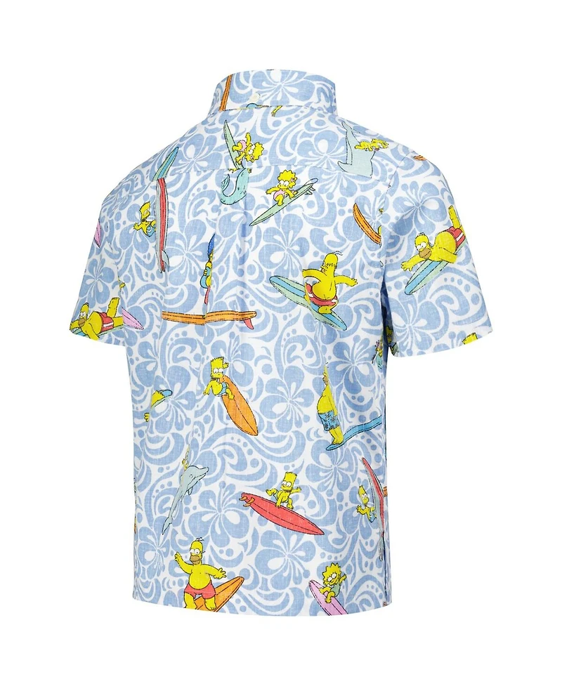 Reyn Spooner Big Boys and Girls Light Blue The Simpsons Cowabunga Button-Up Shirt