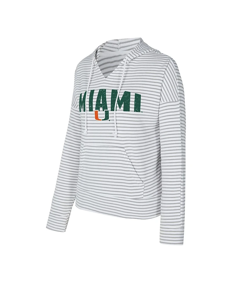 Concepts Sport Men's White/Gray Miami Hurricanes French Terry Striped V-Neck Pullover Hoodie