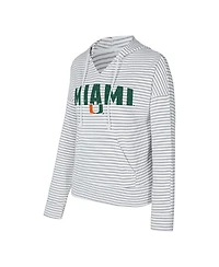 Concepts Sport Men's White/Gray Miami Hurricanes French Terry Striped V-Neck Pullover Hoodie