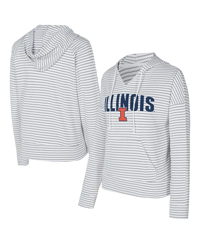 Concepts Sport Men's White/Gray Illinois Fighting Illini French Terry Striped V-Neck Pullover Hoodie