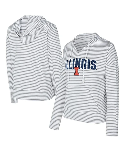 Concepts Sport Men's White/Gray Illinois Fighting Illini French Terry Striped V-Neck Pullover Hoodie