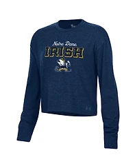 Under Armour Women's Heather Navy Notre Dame Fighting Irish Essentials Icon Ultra-Soft Cropped Long Sleeve Tri-Blend Performance T-Shirt