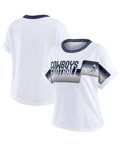 Wear by Erin Andrews Women's White Dallas Cowboys Cropped Center Stripe Dolman T-Shirt