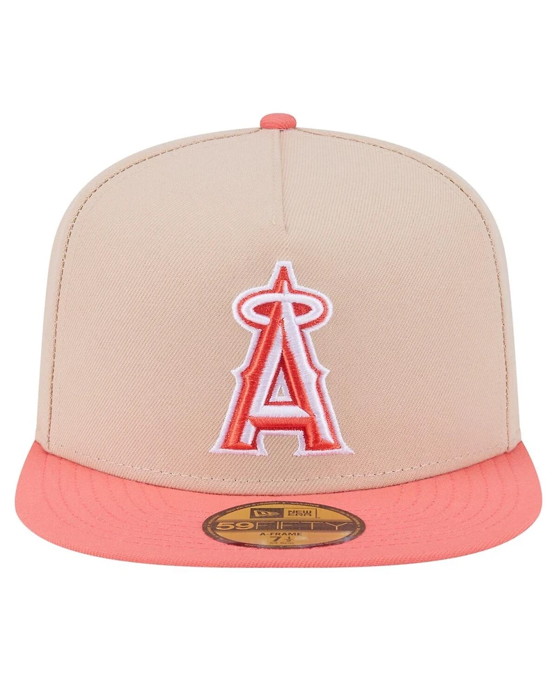 New Era Men's Light Beige/Coral Los Angeles Angels Two-Tone Color Pack A-Frame 59FIFTY Fitted Hat