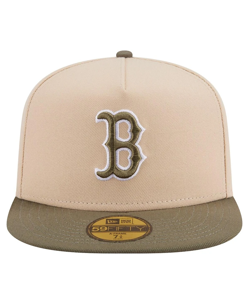 New Era Men's Light Beige/Olive Boston Red Sox Two-Tone Color Pack A-Frame 59FIFTY Fitted Hat