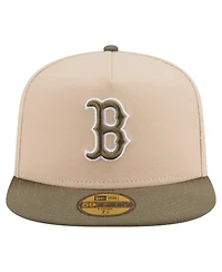 New Era Men's Light Beige/Olive Boston Red Sox Two-Tone Color Pack A-Frame 59FIFTY Fitted Hat
