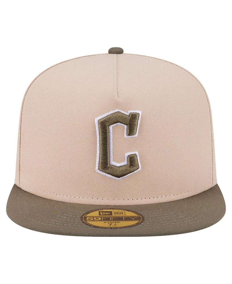 New Era Men's Light Beige/Olive Cleveland Guardians Two-Tone Color Pack A-Frame 59FIFTY Fitted Hat